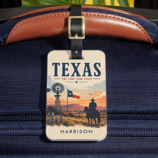 Étiquette À Bagage Cowboy Ranger USA Texas Nostalgique Beige Personna