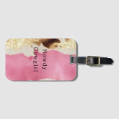 Étiquette À Bagage Cowgirl Western Pink Cream Gold Cowhide (Devant Horizontal)