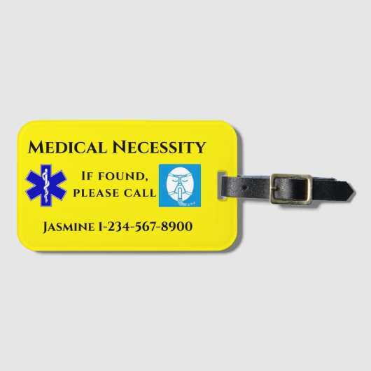 Étiquette À Bagage CPAP de texte noir jaune bleu (Devant Horizontal)