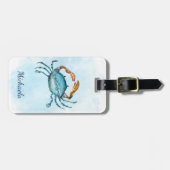 Étiquette À Bagage Crabe bleu aquarelle côtier (Devant horizontal)