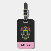 Étiquette À Bagage Crâne à sucre rétro floral (Devant Vertical)