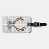 Étiquette À Bagage Crâne de cerf avec fleurs 2 (Devant horizontal)