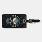 Étiquette À Bagage Crâne écossais rayé du DJ avec des écouteurs (Devant horizontal)