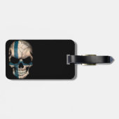 Étiquette À Bagage Crâne finlandais de drapeau sur le noir (Dos horizontal)