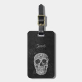 Étiquette À Bagage Crâne Gothique Vieille Texture Noir et Blanc Grung (Devant Vertical)