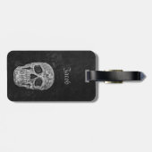 Étiquette À Bagage Crâne Gothique Vieille Texture Noir et Blanc Grung (Dos horizontal)