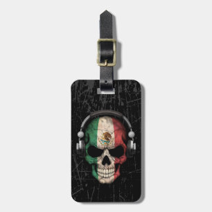 Étiquette À Bagage Crâne mexicain rayé du DJ avec des écouteurs