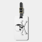 Étiquette À Bagage Crâne noir et blanc et os (Devant Vertical)