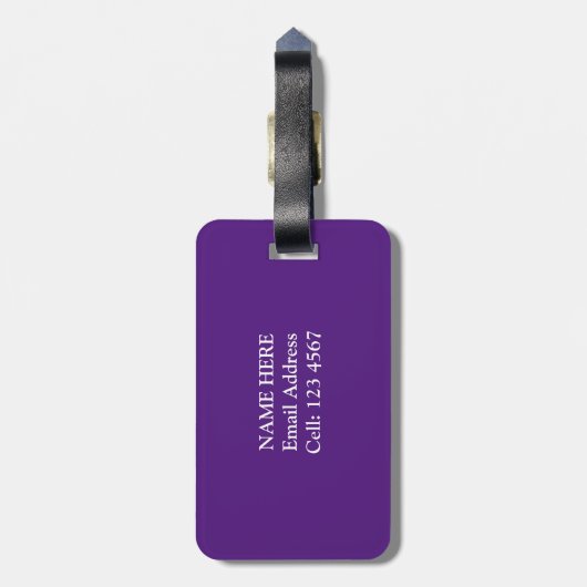 Étiquette À Bagage Crâne, os sur violet royal (Dos Vertical)