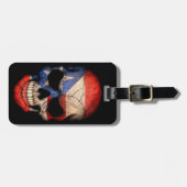 Étiquette À Bagage Crâne portoricain de drapeau sur le noir (Devant horizontal)