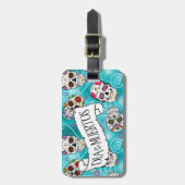 Étiquette À Bagage Crânes à sucre et torons Turquoise ID725 (Devant Vertical)