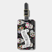 Étiquette À Bagage Crânes à sucre et torsades Noir ID725 (Devant Vertical)