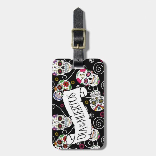 Étiquette À Bagage Crânes à sucre et torsades Noir ID725 (Devant Vertical)