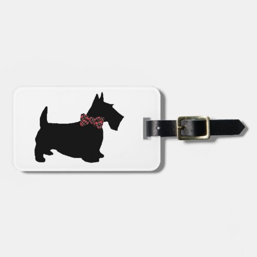 Étiquette À Bagage Cravate Scotty Dog Plaid Bow (Devant horizontal)