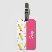 Étiquette À Bagage Crayons et rayures jaunes sur blanc (Devant Vertical)