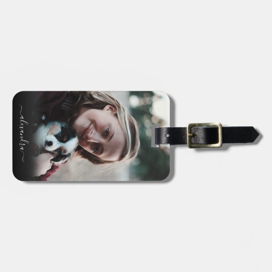 Étiquette À Bagage Créez votre propre nom de monogramme photo personn (Devant horizontal)