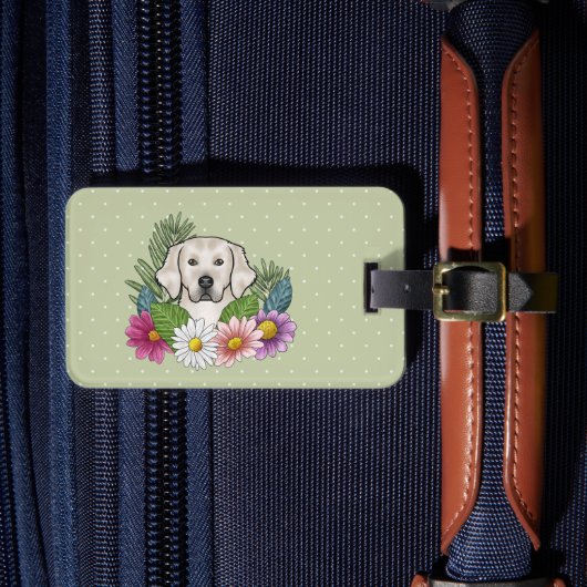 Étiquette À Bagage Crème Anglaise Golden Retriever Fleurs colorées (Insitu Rectoal 4)