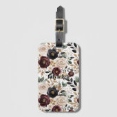 Étiquette À Bagage Crème de Bourgogne Fleur Noir (Devant Vertical)