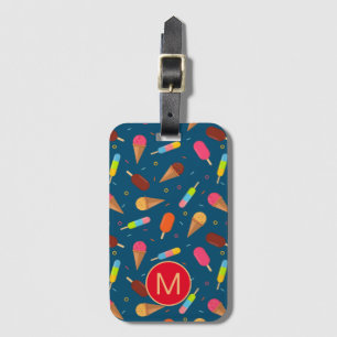 Étiquette À Bagage Crème de glace et Lollies bleu foncé Monogramme