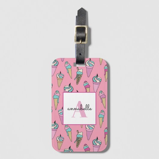 Étiquette À Bagage Crème de glace rose Cone été (Devant Vertical)