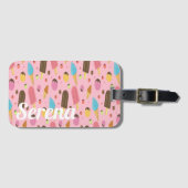 Étiquette À Bagage Crème de glace rose monogramme (Devant Horizontal)