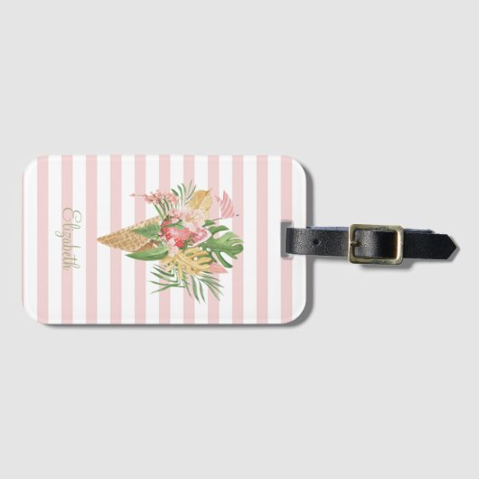 Étiquette À Bagage Crème glacée, Fruit Feuille tropical, Grès roses (Devant Horizontal)