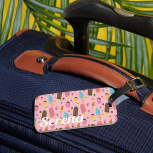 Étiquette À Bagage Crème glacée rose monogrammée