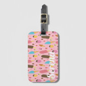 Étiquette À Bagage Crème glacée rose monogrammée (Devant Vertical)