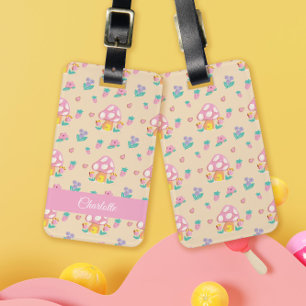 Étiquette À Bagage Crème Motif aux fraises chic Pastel