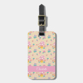 Étiquette À Bagage Crème Motif aux fraises chic Pastel (Devant Vertical)