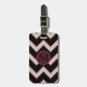 Étiquette À Bagage Crème noire rouge Chevron Monogramme