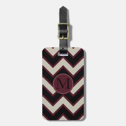 Étiquette À Bagage Crème noire rouge Chevron Monogramme (Devant Vertical)