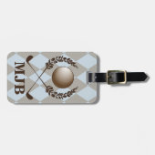 Étiquette À Bagage Crête à motifs de losanges de golf de monogramme (Devant horizontal)
