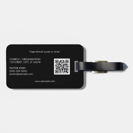 Étiquette À Bagage Croix blanche simple noir (Dos horizontal)