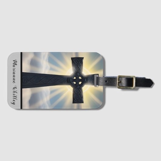Étiquette À Bagage Croix celtique avec fond de soleil (Devant Horizontal)