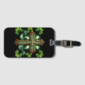 ÉTIQUETTE À BAGAGE CROIX CELTIQUE IRLANDAISE VERTE & OR ET RIBBBONS (Devant Horizontal)
