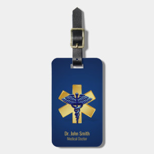Étiquette À Bagage Croix d'or bleu Médicale 3D Caduceus