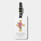 Étiquette À Bagage Croix florale rose (Devant Vertical)