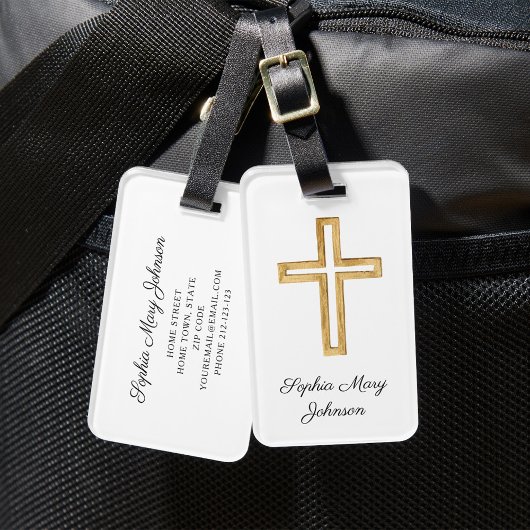 Étiquette À Bagage Croix Religieuse Élégante Écriture Blanche