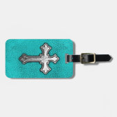 Étiquette À Bagage Croix turquoise en métal (Devant horizontal)