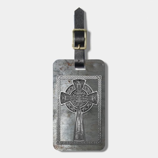 Étiquette À Bagage Croix usée en métal (Devant Vertical)
