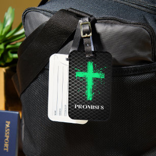 Étiquette À Bagage Croix verte avec Parole de promesses – Foi chrétie
