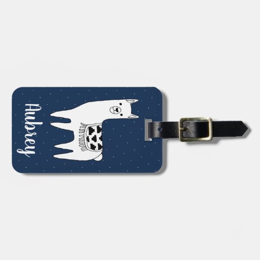 Étiquette À Bagage Croquis Llama tendance et points blancs | Personna (Devant horizontal)