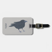 Étiquette À Bagage Crow noir sur gris Personnalisé (Devant horizontal)