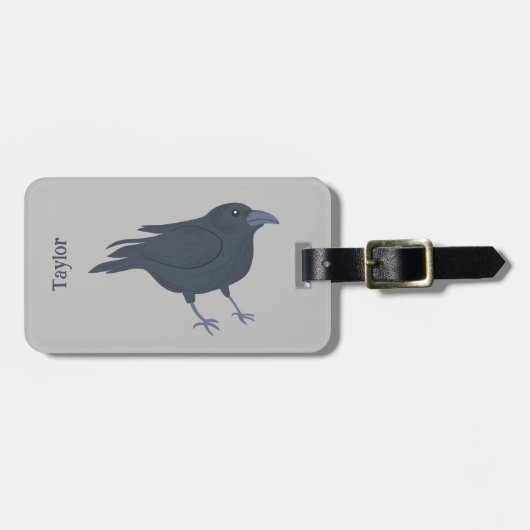 Étiquette À Bagage Crow noir sur gris Personnalisé (Devant horizontal)