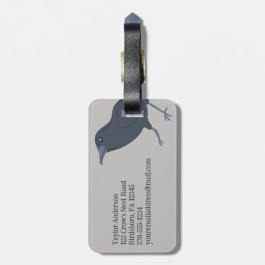 Étiquette À Bagage Crow noir sur gris Personnalisé (Dos Vertical)