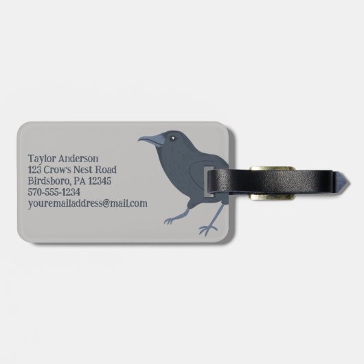 Étiquette À Bagage Crow noir sur gris Personnalisé (Dos horizontal)