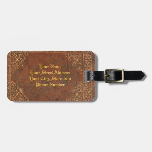 Étiquette À Bagage Cuir ancien (personnalisable) (Devant horizontal)