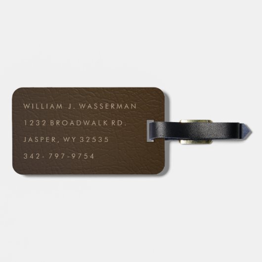 Étiquette À Bagage Cuir classieux de chocolat de monogramme (Dos horizontal)