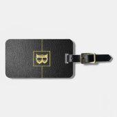 Étiquette À Bagage Cuir de faux pebbled par noir fait sur commande de (Devant horizontal)